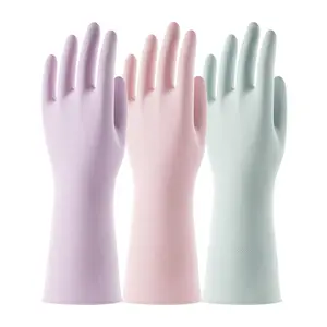3 Pairs Colorful Household Gloves with Cotton Liner & Non-slip Grip Water Resistant Reusable Dish Washing Rubber Gloves for Kitchen & Bathroom Cleaning Small Size