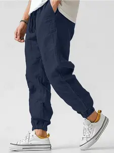 Men's Lightweight Drawstring Jogger Pants | Breathable Textured Fabric | Elastic Waist & Cuffs | Casual Sports Trousers for Summer, Streetwear, Gym, Vacation & Everyday Comfort Essentials | Relaxed Fit with Side Pockets | Soft & Comfy for All-Day Wear