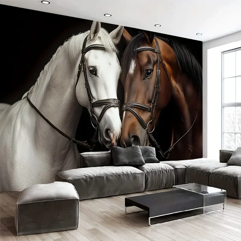 Majestic Horses Print Tapestry - Polyester Wall Hanging with Black Straps & Golden Accents, Perfect for Living Room, Bedroom, Office Decor |       Indoor Elegant Home Art, Includes Installation Kit
