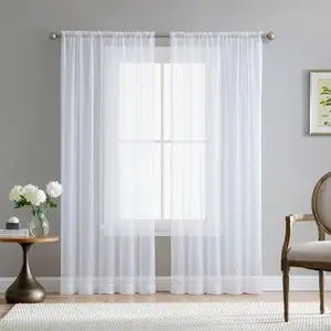 2pcs Sheer Curtains, Window Drapes, Solid Rod Pocket Top Draperies, Casual Style, Ideal for Living Room/bedroom, Batch Number 202604