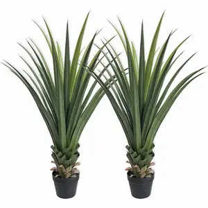 2 Packs 48 Inch Artificial Agave Plant, Large UV Resistant Faux Succulent with Planter, Lifelike Plastic Desert Greenery for Indoor Outdoor Home Patio Garden Decor - No Maintenance