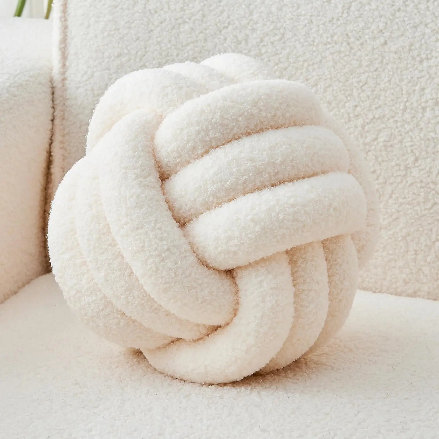 Decorative Throw Knot Pillow Ball for Home Chair Sofa Couch Bed Aesthetic Round Decor Pillows Lambswool Knotted Pillow Cushion ( White, 8inches)
