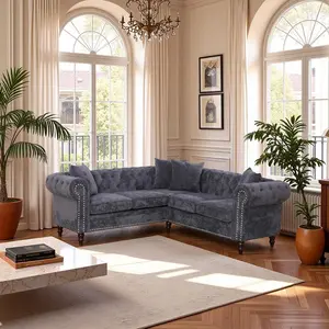 Segmented Flannelette Sofa 5-Seater Rivet Corner Couch with 3 Pillows for Living Rooms Bedrooms Apartments & Offices High-Quality Velvet Fabric Easy Assembly household