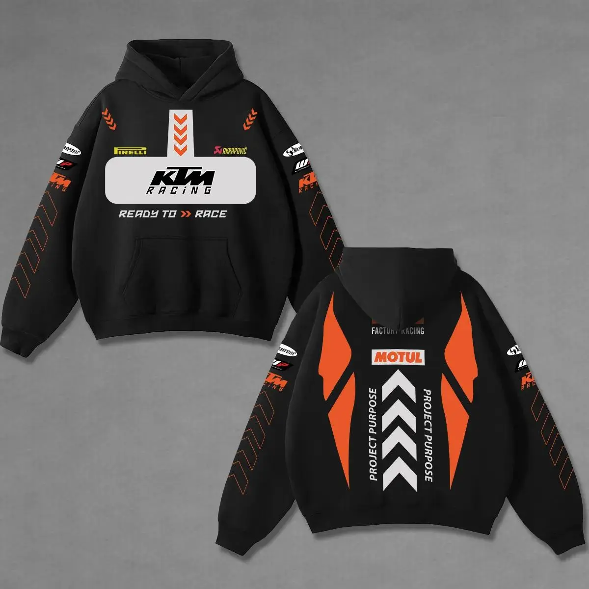 Revion - KTM Factory Racing Acid Washed Hoodie - Vintage Motorcycle Motorsports Streetwear - Premium Cotton Dirt Bike Graphic Merch - Relaxed Fit Biker Apparel