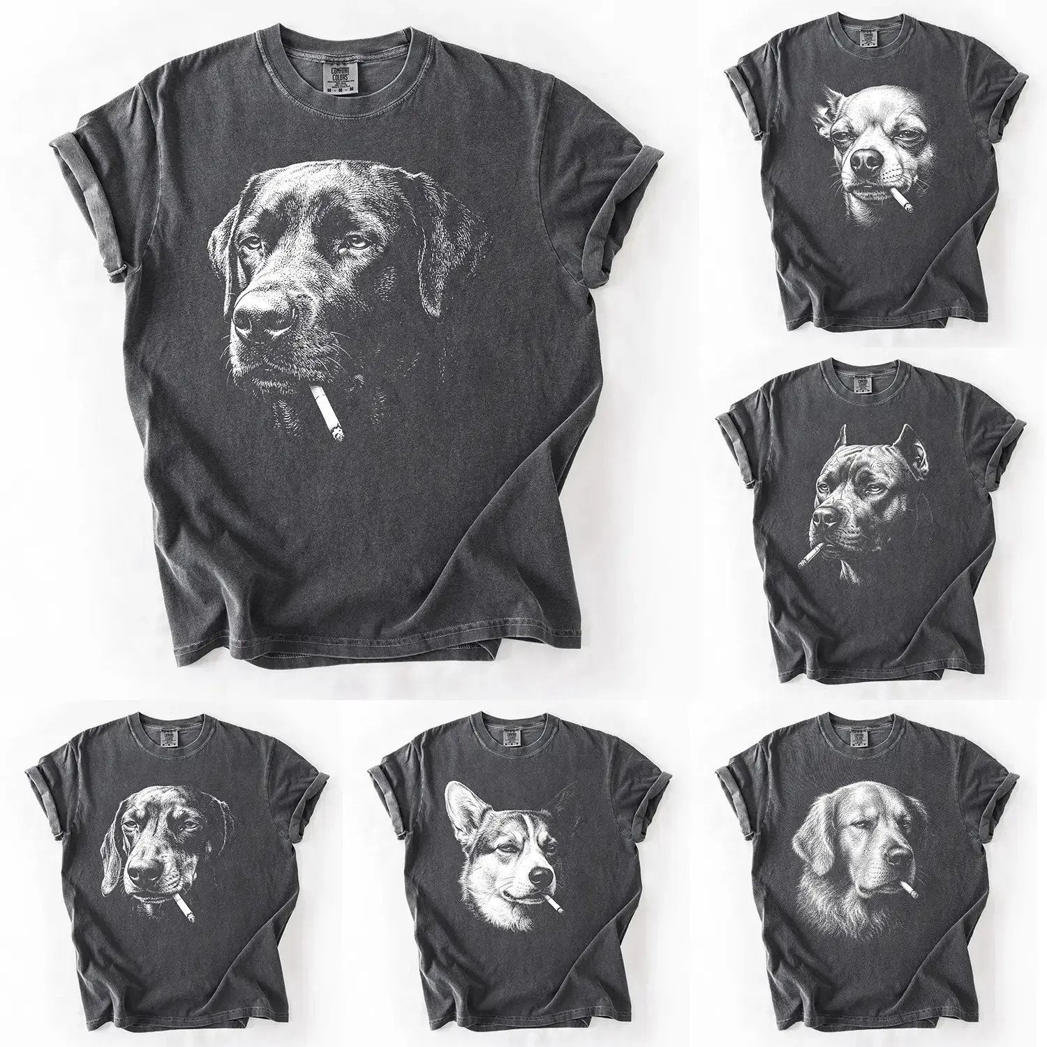 Comfort Colors Custom 50+ Dog Breed Shirt, Retro Smoking Pup Graphic Tee Dog Mom Dog Dad Gift, Andrew Clothings