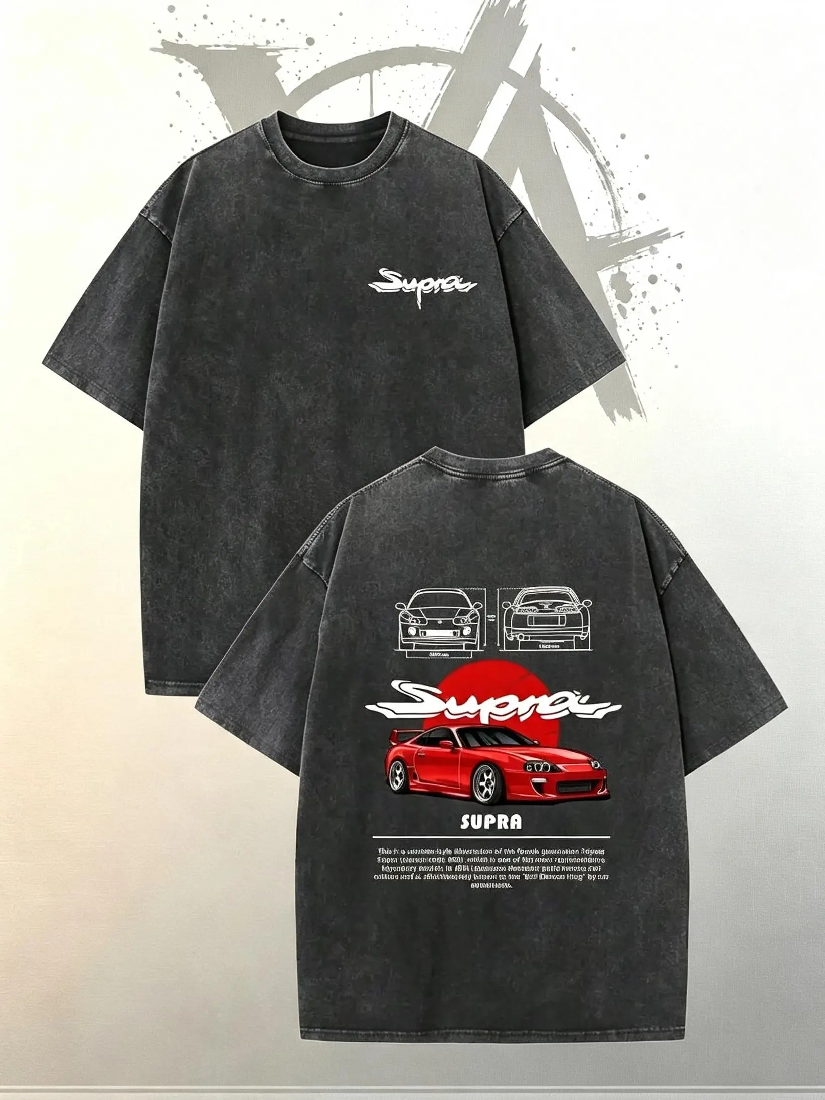 [AVT]Retro JDM Red Sports Car Blueprint Graphic Vintage Washed T-shirt,unisex racing play classic car show, muscle car guy meet part lover,casual regular fit car merch,high-performance equipment tee,off-road supercross dirt bike fan gift