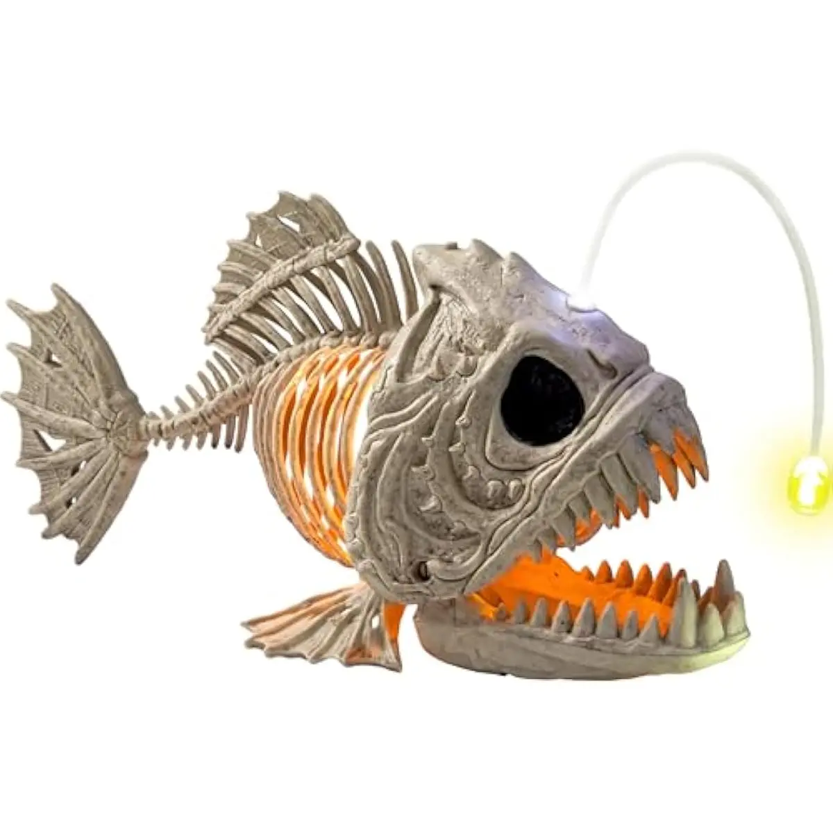 Halloween Skeleton Lantern Fish with LED Eye Plastic Bones for Halloween Decoration Party Photo Prop, Graveyard Decor, Indoor Outdoor Spooky Scene(10.2 *5.5 *3)