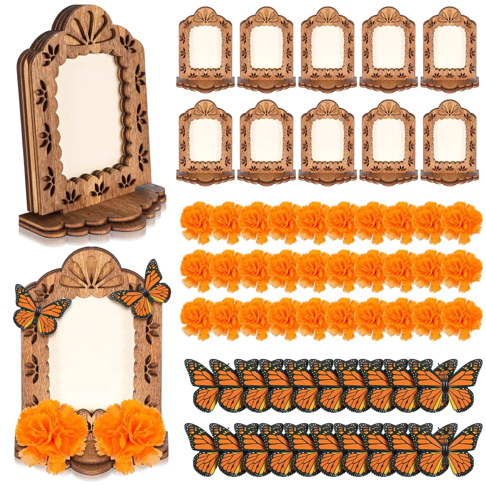 6/10/12/24 Pieces Mexican Dia De Los Muertos Picture Frame Kit, Day of The Dead Ofrenda Altar Photo Frame Mexican Memorial Picture Display Decor for Indoor Recreation Tabletop Altar, Multiple Styles & Size