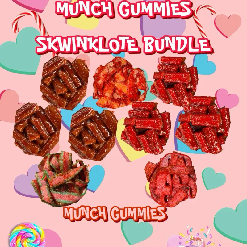 Munch Gummies ~  Skwinklote Bundle comes with 1lb candy tub and 6oz big chamoy