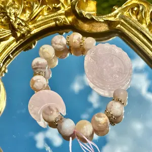 Sailor Moon Rose Quartz & Flower Agate Handmade Crystal Bracelet 14mm Beads with Elegant Design