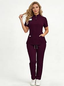 Ladies Healthcare Scrub Set with Multi-Pockets, Breathable Quick-Dry Wrinkle-Resistant Fabric, Casual Loose-Fitting Design for Home and Clinic