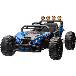GARVEE 24V Electric UTV Ride On Toy with Remote Control, Big Wheels, 4 Shock Absorbers, Dual 130W Motors, LED Lights, and Music in Blue for Older Children
