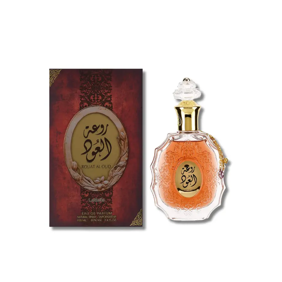 Lattafa Rouat Al Oud Eau de Parfum - 3.4 oz Long-Lasting Unisex Adults' Arabian Blend Perfume with Rose, Oud, Spicy Leather, Amber Woody Spicy Notes, Perfumes, Long Lasting Perfumes