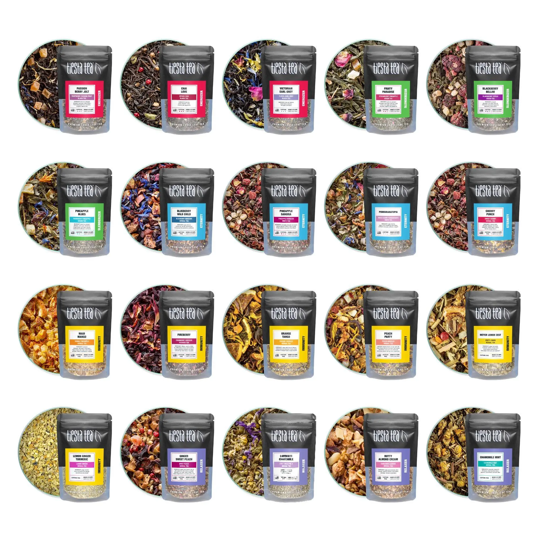 Tiesta Tea - Discovery Tea Sampler Dry Flight Set | High to No Caffeine Hot & Iced Tea, Up to 200 Cups | Loose Leaf Tea Variety Pack with Green, Herbal, Black & Chai Tea - 20 Resealable Sample Pouches