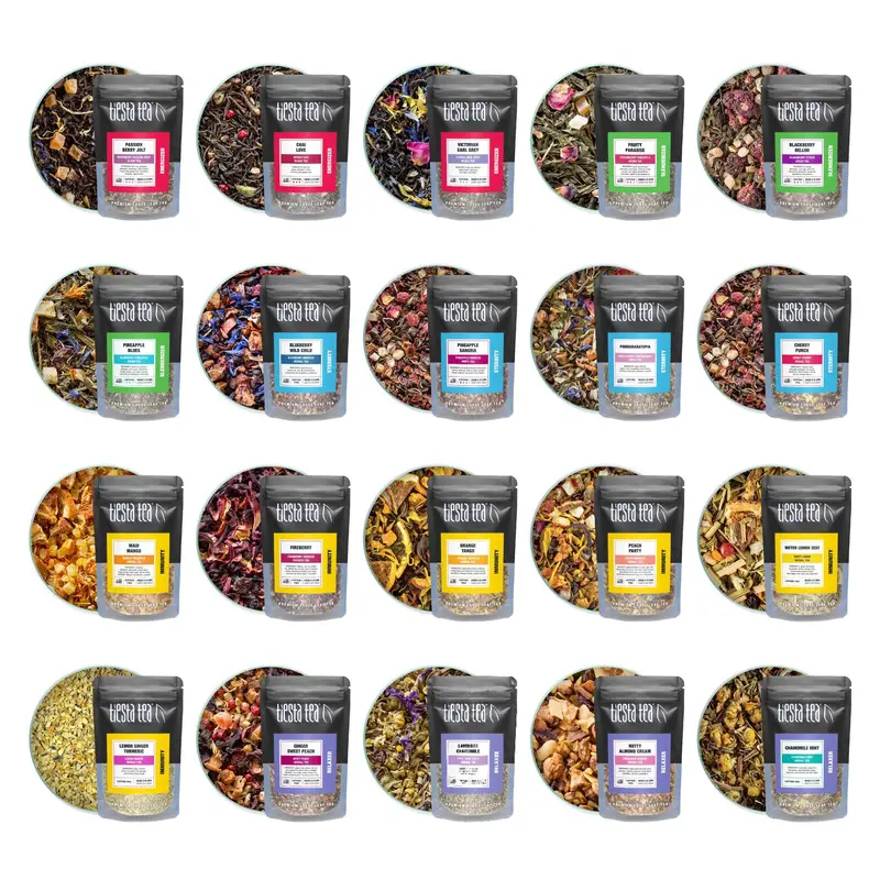 Tiesta Tea - Discovery Tea Sampler Dry Flight Set | High to No Caffeine Hot & Iced Tea, Up to 200 Cups | Loose Leaf Tea Variety Pack with Green, Herbal, Black & Chai Tea - 20 Resealable Sample Pouches