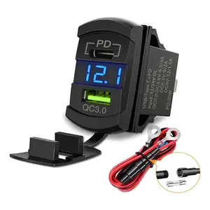 Blue Rocker Switch Style Mobile Charger - PD Type-C, QC 3.0 USB, Electronic Socket Charger for Smartphones, Cellphones Device Protection