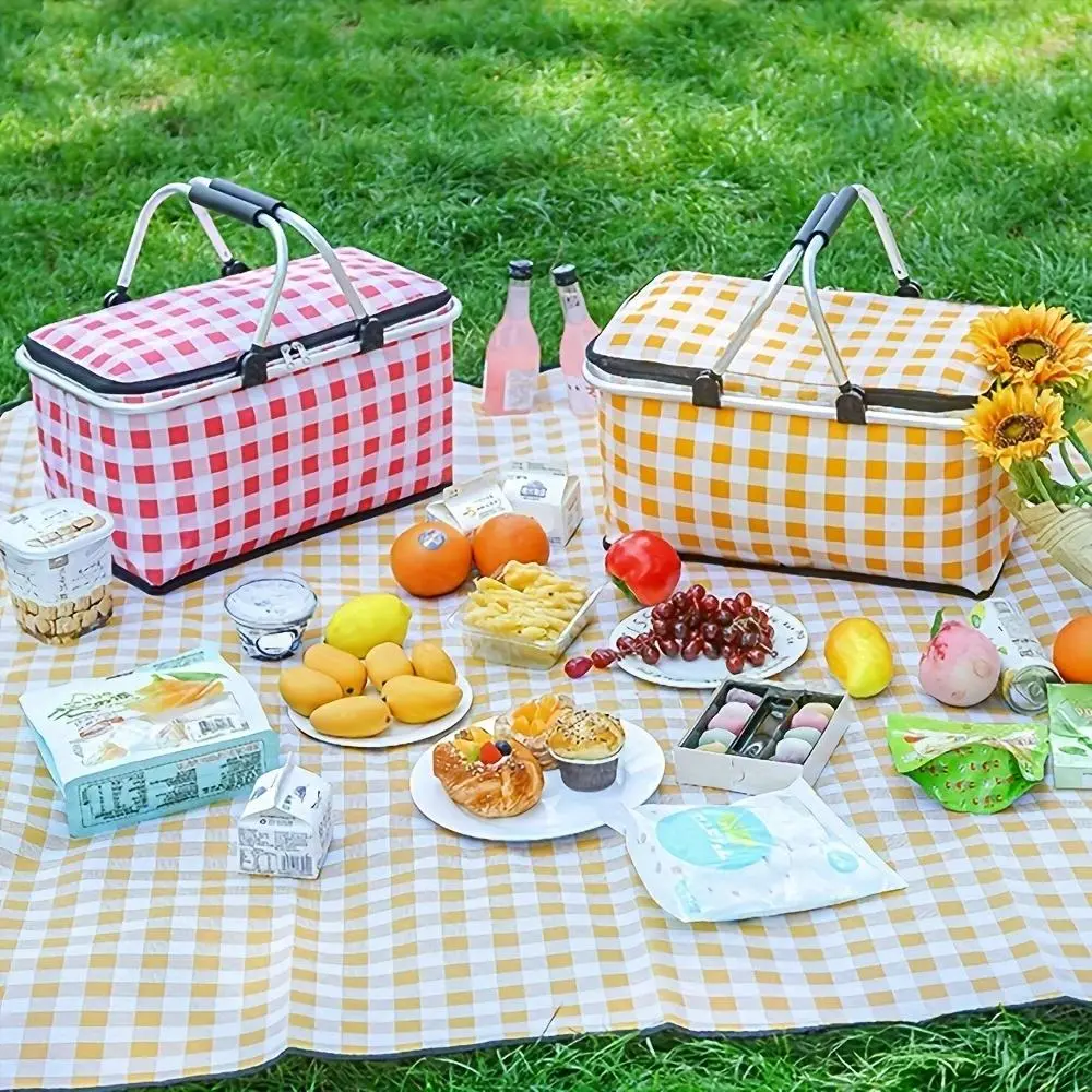 Portable Insulation Picnic Bag, Outdoor Picnic Insulation Bag, Foldable Insulation Food Storage Basket, Folding Picnic Basket for Outdoor Camping Hiking, Collapsible Cooler Bag, Lightweight Insulated Pack, Thermal Bag