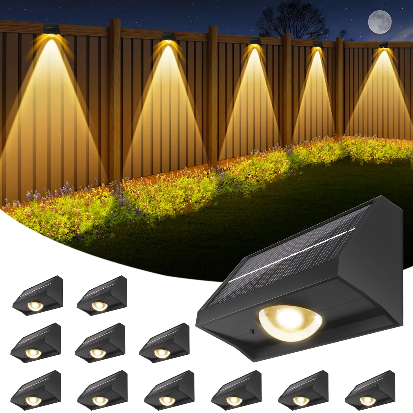 JNOEC Solar Outdoor Lights, IP65 Waterproof Fence Light with 7 Modes RGB, Dusk-to-Dawn Auto On-Off LED for Garden, Patio Decoration, Powered Spotlight, Solar Garden Lights