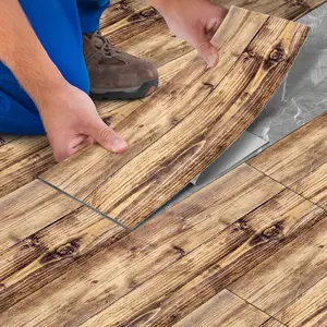 Classic Wood Grain Floor Tile Stickers, Self Adhesive Tiles, Reinforced Adhesive, Moisture-Proof, Easy Installation, 5.91 X 15.75 Inches, Kitchen & Bathroom, Stick And Peel Flooring