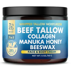 Arctic Beauty Beef Tallow, Collagen, Manuka Honey, & Beeswax - 7 in 1 Natural Face & Body Moisturizing Cream - For Skincare, Elasticity, & Radiance - (5 oz)