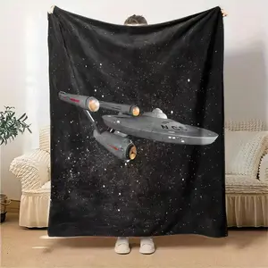 Star Trek Starship Blanket Large Soft Throw Cloth with Star-Filled Space Background Cozy Indoor Decor Perfect Gift for Sci-Fi Fa