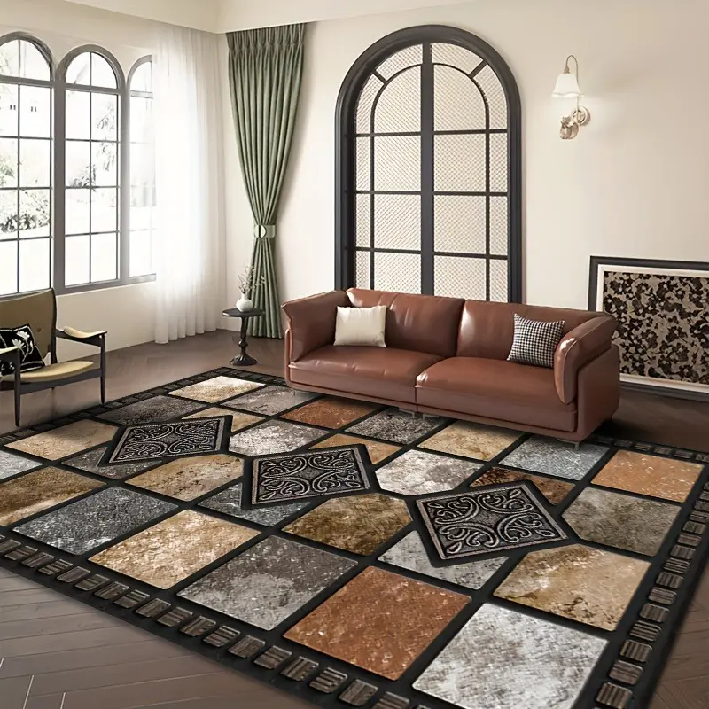 Luxe Stayput Slip-Proof Durable Area Rug, Luxury Marble Home Decor with Crochet-Weave Design, Anti-Skid Base Soft Warm Mat for Living Room, Modern Classic Plaid Indoor Textile, Stayput Area Rugs, Luxe Area Rugs