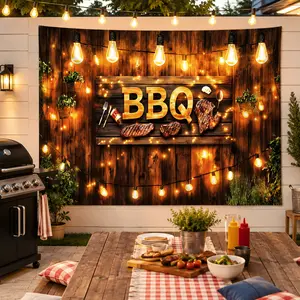 BBQ Tapestry Wall Hanging, Backyard Grill Party Banner, Summer Cookout Barbecue Wall Decor for Patio Garden Yard Kitchen Picnic Party Backdrop