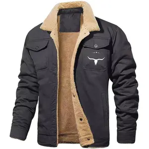 2025 Men's Retro Western Winter Wool Jacket Warm Wool Lining Jacket Collar Work Jacket Sherpa Lining Truck Jacket Front Zipper CasualGift