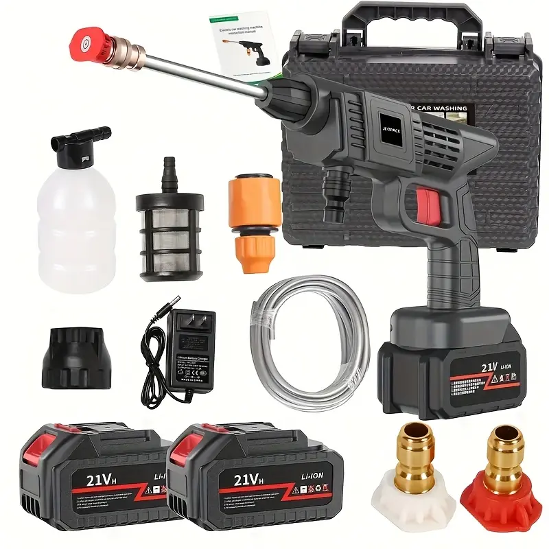 (Double electric power with 2 batteries) Wireless high-pressure cleaning machine, portable wireless high-voltage electric vehicle cleaning machine, foam spray gun car cleaning tool, high-pressure car cleaning water gun, floor cleaning machine