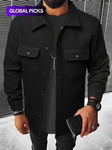 Men's Button Front Pocket Classic Fitted Plain Jacket, Casual Collared Long Sleeve Outerwear Coats for Fall & Winter, Men's Going Out Outfit for Daily Wear