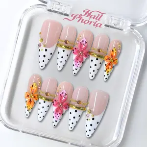 NailPhoria POLKA HEATWAVE-SUMMER Handmade Press-On Nails | Reusable, Salon-Quality, Long-Lasting, Glossy Design