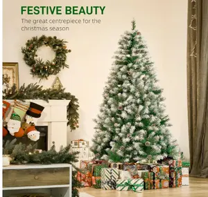 HOMCOM 6ft Snow-Dusted Artificial Christmas Tree, Unlit Flocked Christmas Tree with 61 Pine Cones, Full Fake Fir Tree with Realistic Branches, 800 Tips