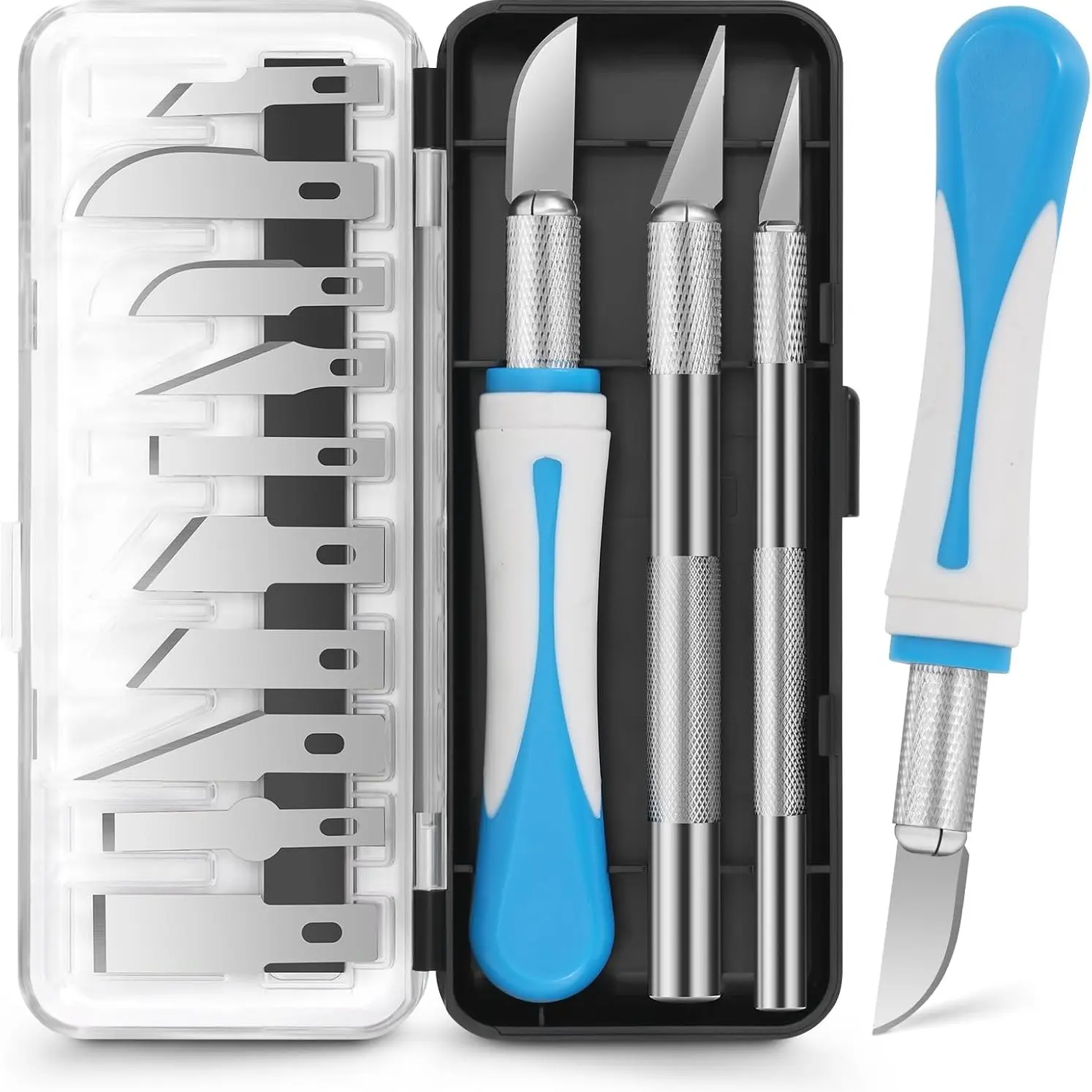 16-Piece Extra Cutting Knife Set, 3 Craft Knives, 13 Sk5 Steel Blades, Magnetic Storage Box, DIY, Scrapbooking, Wood Carving, Art Projects, 3D Printing, Hand Tools