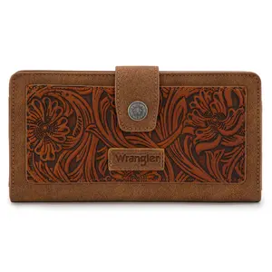 Wrangler Tooling Flower Wallet for Women Bifold Zipper Wallets