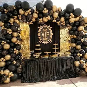 Black & Gold Latex Balloon Arch Kit for Birthday Wedding Graduation New Year Holiday Celebration Party Indoor Outdoor Decoration VIP Design