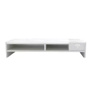 Computer riser shelf, office desktop elevation stand with drawer storage base, desktop monitor stand