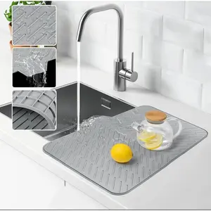 Extra-Large Silicone Dish Drying Mat with Integrated Drain Lip Easy-to-Clean Heat-Resistant Kitchen Counter Drainer Pad for Efficient Drying