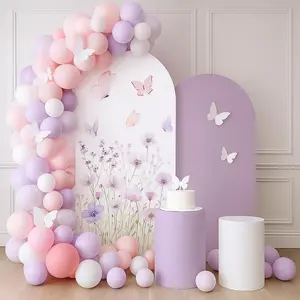 Set of 2 Arch Backdrop Covers Baby Shower Birthday Party Arch Stretchy Cover Pink Purple Decoration (7.2FT & 6FT,4114+3342)