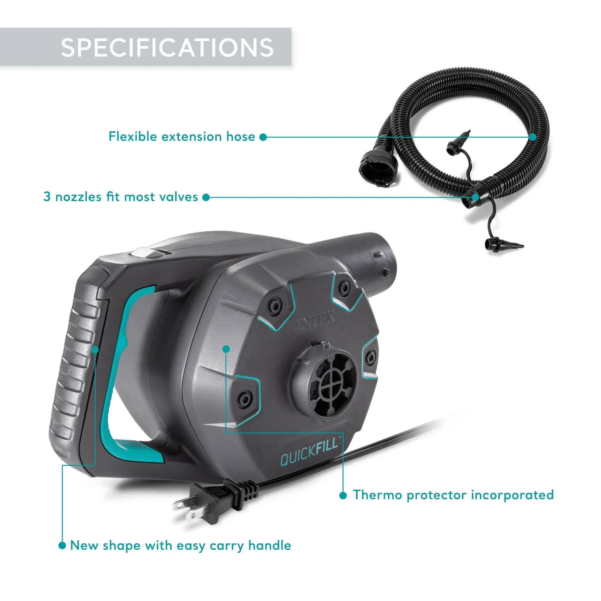 Intex Quick Fill 120 Volt AC Electric 38.9 CFM Inflatable Float & Air Bed Pump