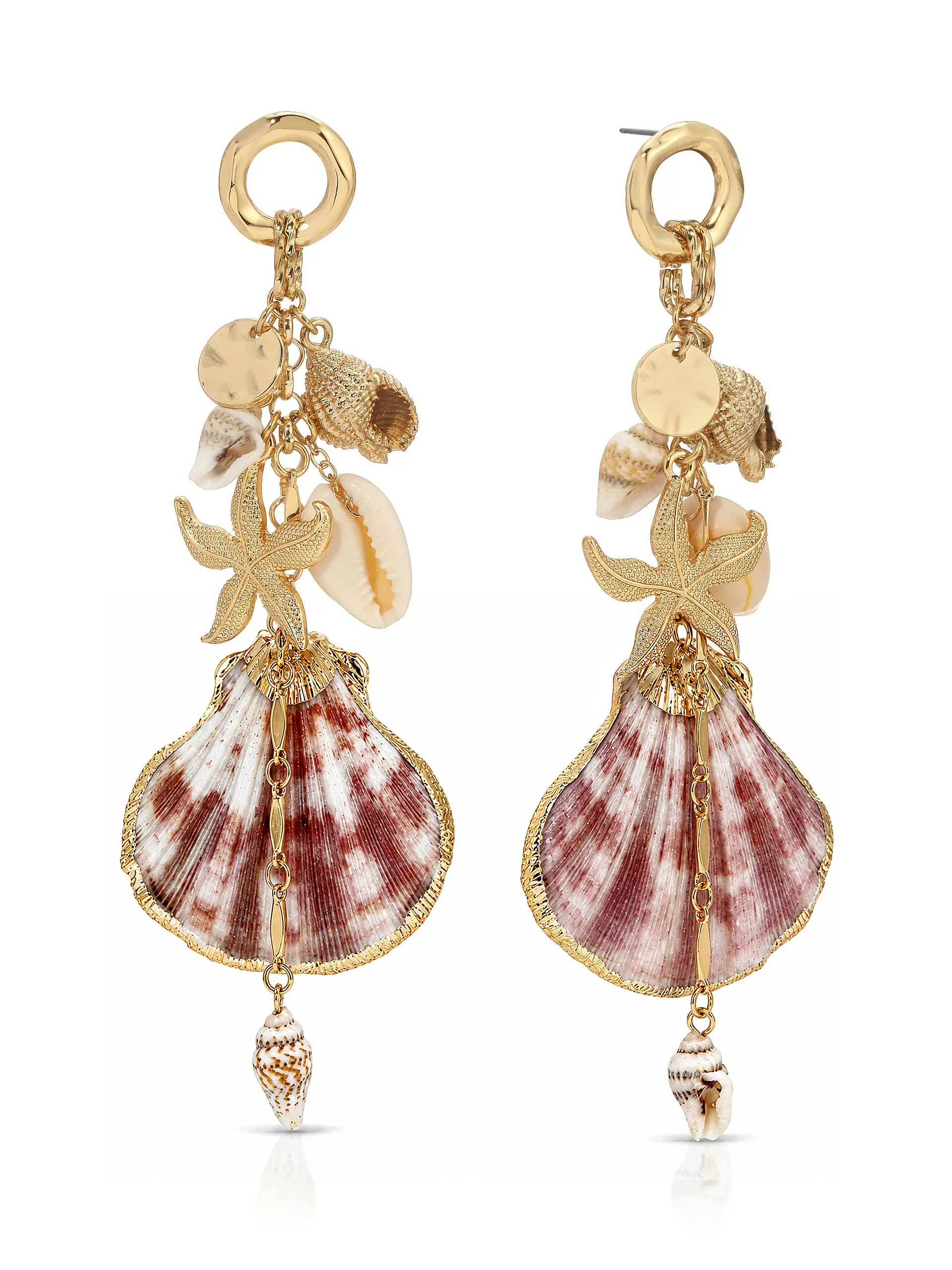 Ettika Mermaid Tears Shell Drop Earrings 18K Gold Plated Statement Beach Earrings for Women