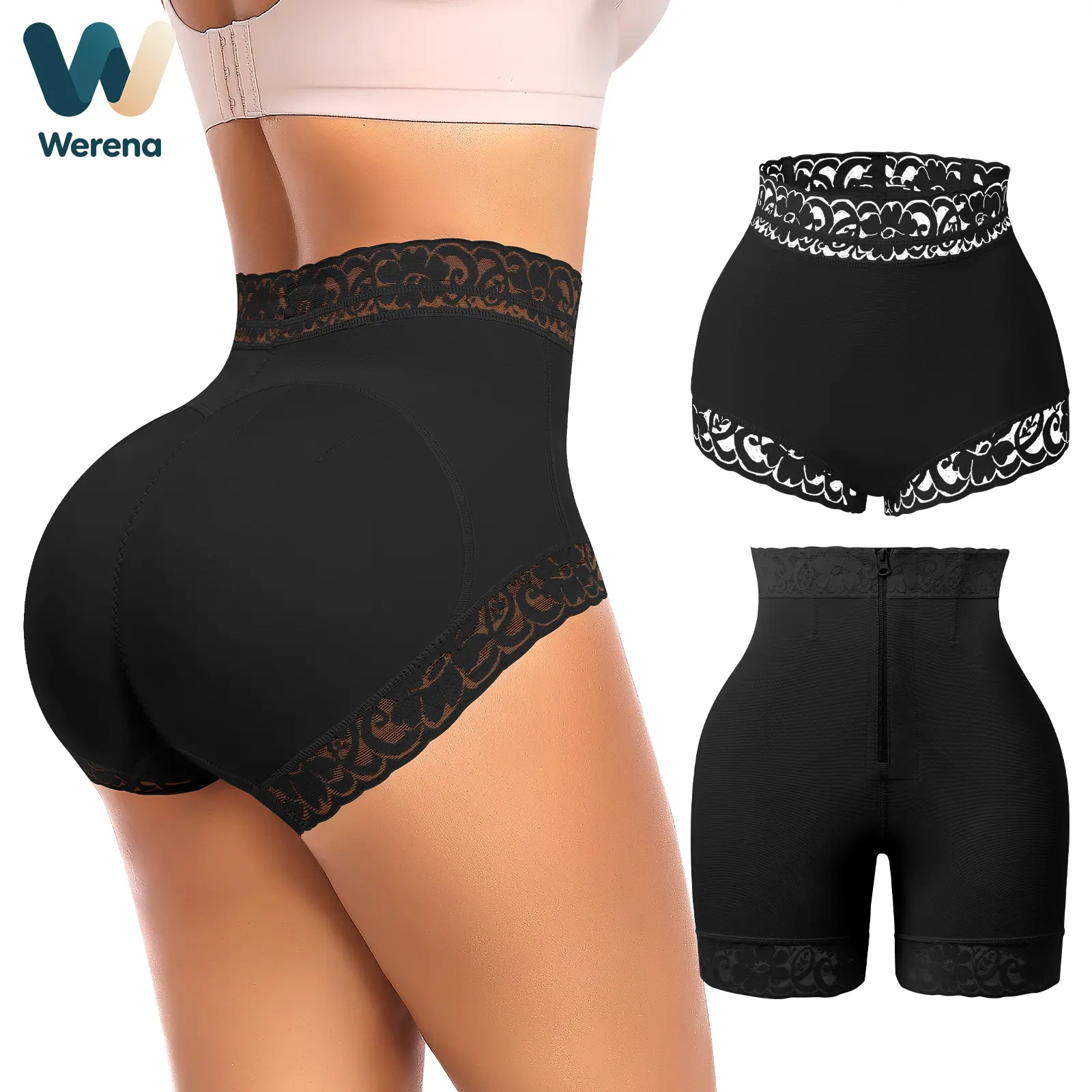 Werena Padded Underwear for Women Butt Lifting Panties Tummy Control Shapewear Butt Pads Lace Booty Enhancer Panty