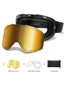 Ski Goggles with Uv400 Protection + Night Vision Replacement Lenses, Anti-Fog, Interchangeable Magnetic Lenses, OTG-Friendly, Winter Sports Gear, Windproof Ski Goggles