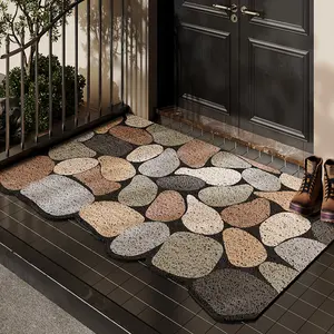 PINSOUL Neutral Pebble Pattern Door Mat - Dirt Trapping Entryway Rug for Indoor/Outdoor - Non-Slip Low Profile PVC Coil Scraper Mat for Mudroom & Front Porch - Modern Farmhouse Home Decor