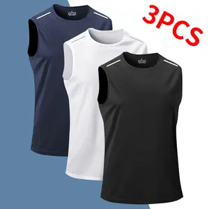 VV Selection-Men's Quick Dry Athletic Tank Top Reflective Design Sleeveless Workout Shirt for Men, Lightweight Breathable Running Gym Fitness Tank Top for Training, Outdoor Sports