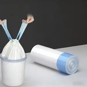 1 Roll Small Trash Bags with Drawstring, Strong Garbage Bags for Bathroom & Kitchen, Easy Tie Plastic Bin Liners (White)