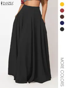 Women's Solid Pocket Flared Skirt, Elegant High Waist A-Line Maxi Skirt for Party Holiday Wedding Guest, Ladies Bottoms for All Seasons