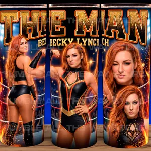 Becky Lynch "The Man" Bad Girl Cup Mug Tumbler 20oz Stainless Steel Tumbler with Slide Closure Lid, Reusable Plastic Straw, Handmade Design - Drinkware
