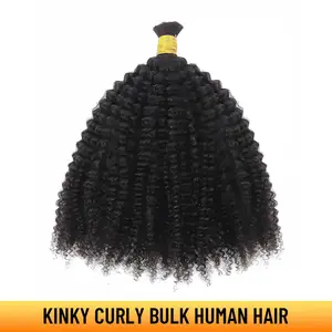 YGwigs Kinky Curly Bulk Human Hair for Braiding Natural Black