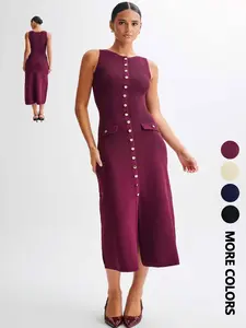 Women's Plain Basic Sweater Dress, Elegant Minimalist Sleeveless Round Neck Knit Dress for Summer, Fashion Women's Dress for Daily Wear, Casual Everyday Wear, Classy Modest Dresses, Casual Fitted Dress