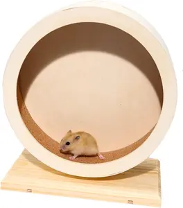 Antiai Hamster Wooden Silent Wheel Small Animal Exercise Wheel Accessories Quiet Spinner for Hamsters Gerbils Mice & Other Small Pets S Size